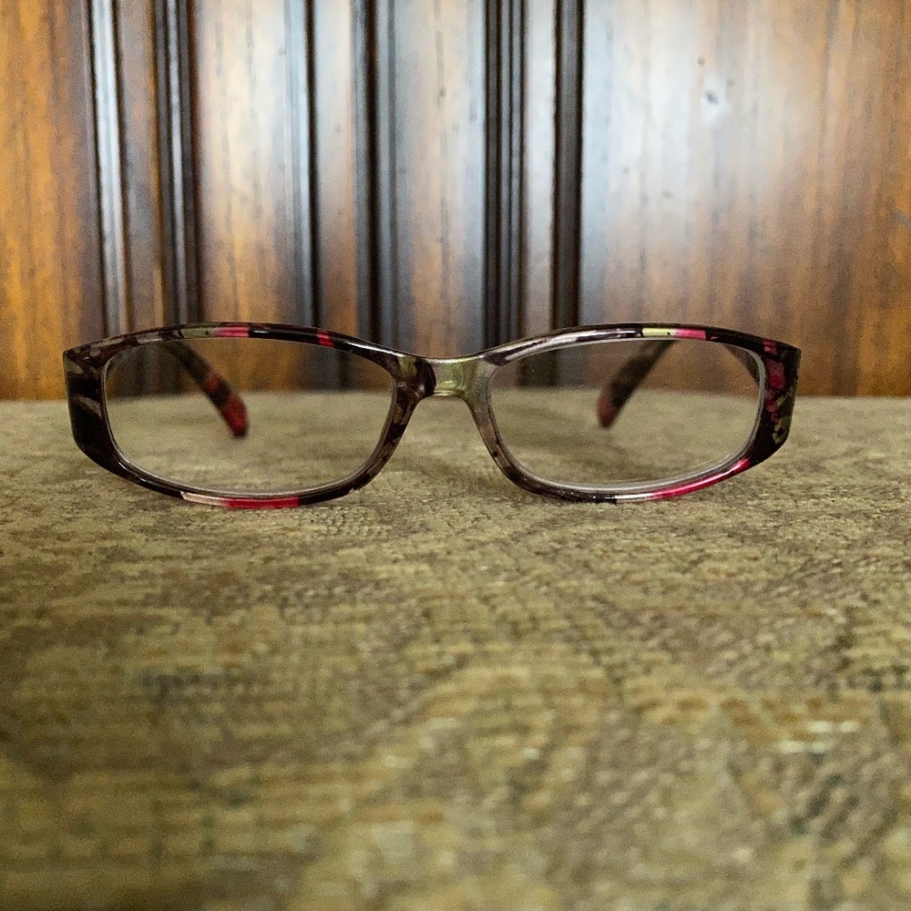 Women Kay Unger Artsy Brown and Wine Color Square Glasses +2.50 Strength